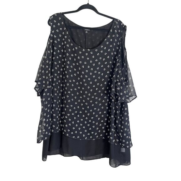 torrid Tops - Torrid Top 5X Black Sheer Heart Novelty Retro Mod Whimsical Preppy 80s Boho